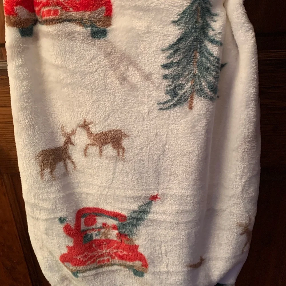 Hallmark, NEW WITH TAGS plush CHRISTMAS throw blanket, has RED Christmas truck.